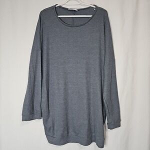 Slate Blue Waffle Knit Oversized Pullover Top Minimalist Cozy‎ Loungewear
